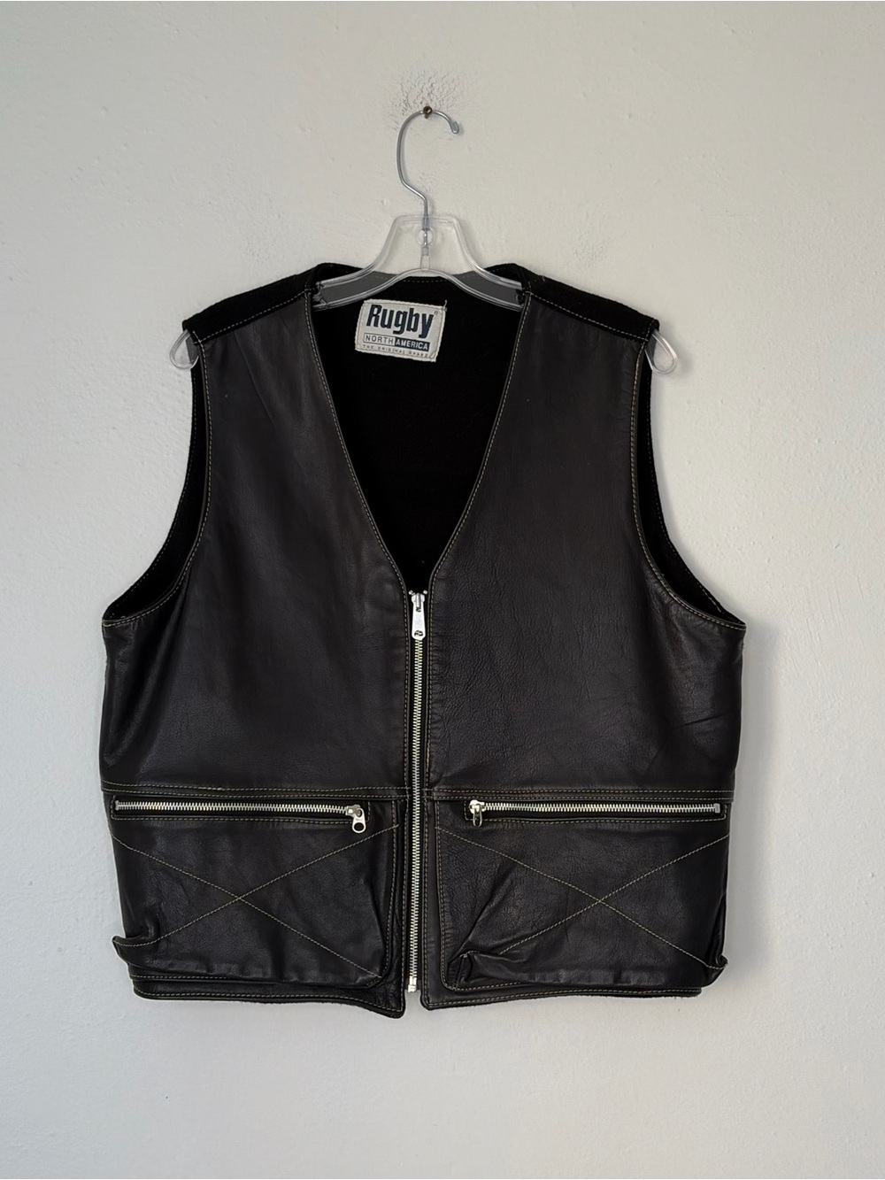 Vintage Biker Leather Zip Front Vest in Black